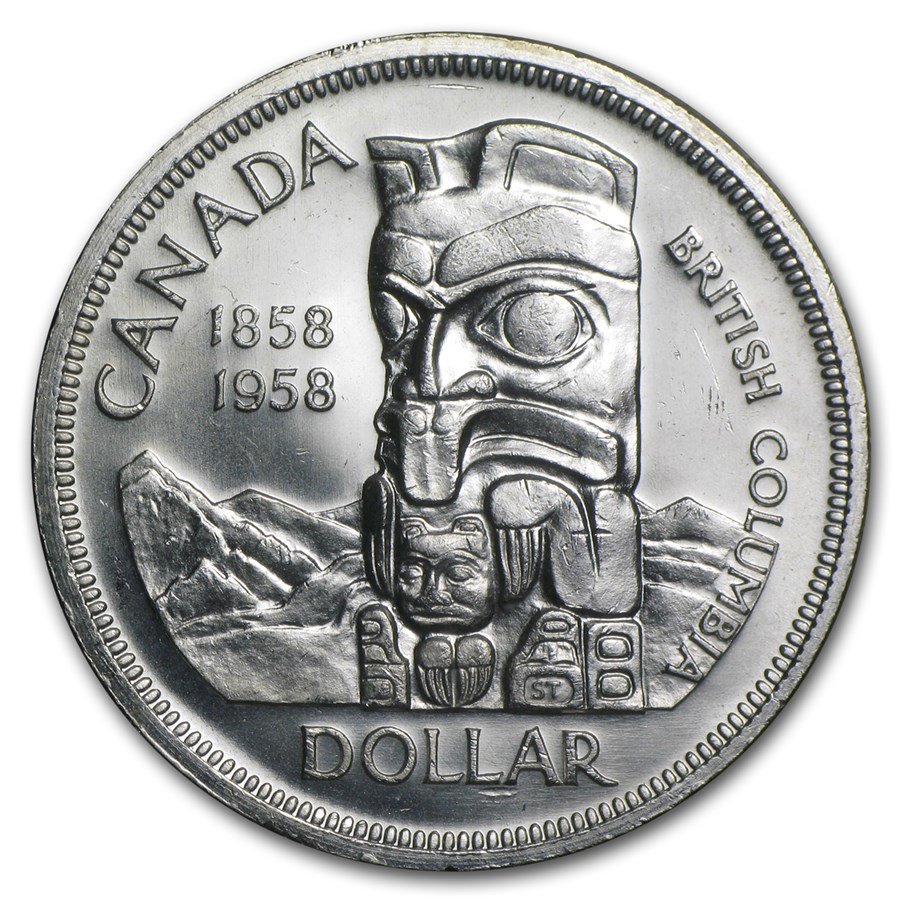 1958 Canada Dollar Silver Dollar Totem Pole AU/BU Canadian Silver