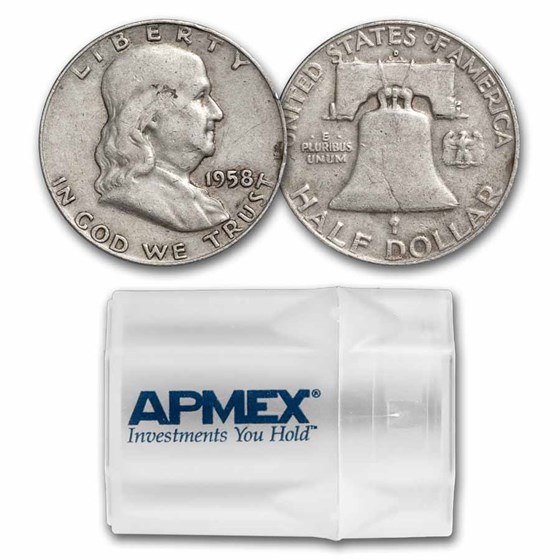1958-D Franklin Half Dollar 20-Coin Roll Avg Circ 1958-D Franklin Half Dollar 20-Coin Roll Avg Circ