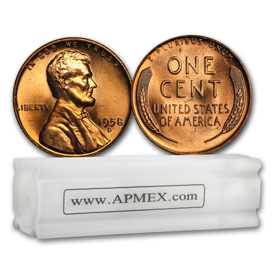 1958-D Lincoln Cent 50-Coin Roll BU