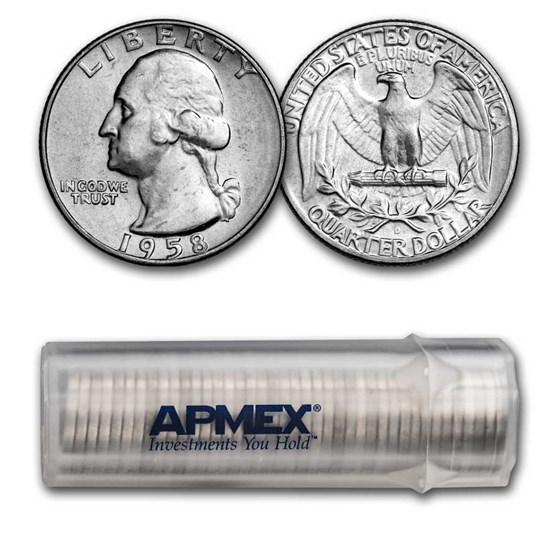 1958-D Washington Quarter 40-Coin Roll BU 1958-D Washington Quarter 40-Coin Roll BU