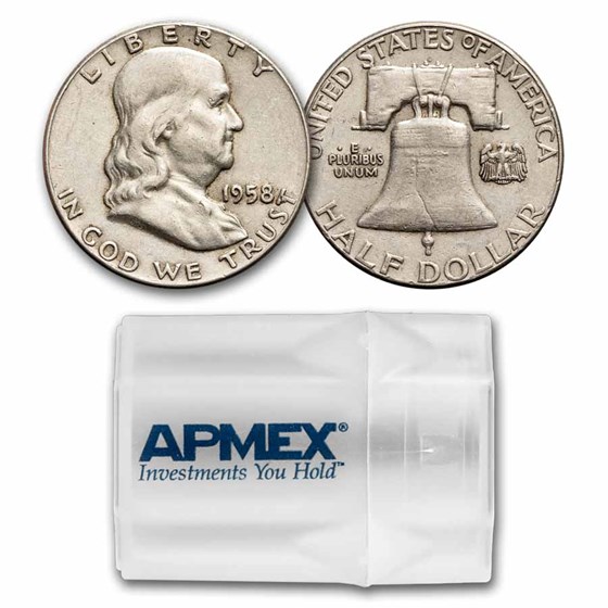1958 Franklin Half Dollar 20-Coin Roll Avg Circ 1958 Franklin Half Dollar 20-Coin Roll Avg Circ