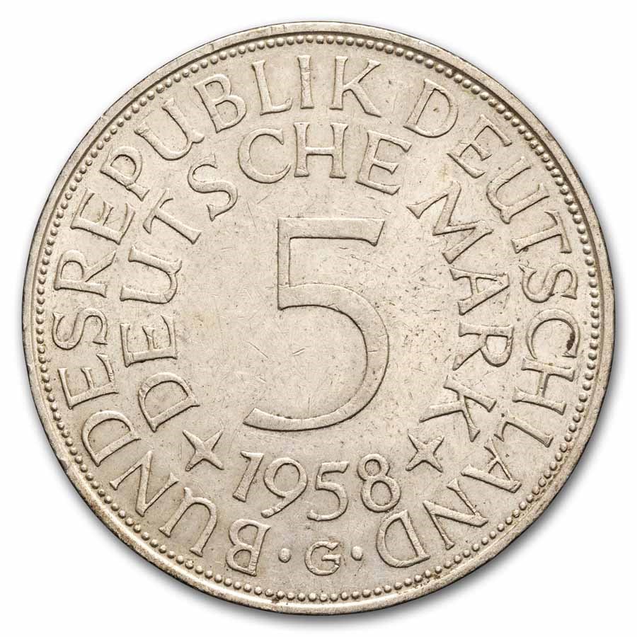 1958-G Germany Silver 5 Deutsche Mark AU