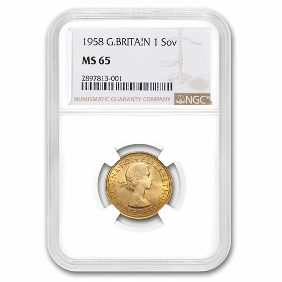 1958 Great Britain Gold Sovereign Elizabeth II MS-65 NGC 1958 Great Britain Gold Sovereign Elizabeth II MS-65 NGC