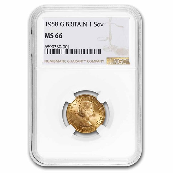 1958 Great Britain Gold Sovereign Elizabeth II MS-66 NGC 1958 Great Britain Gold Sovereign Elizabeth II MS-66 NGC