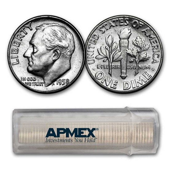 1958 Roosevelt Dime 50-Coin Roll BU 1958 Roosevelt Dime 50-Coin Roll BU