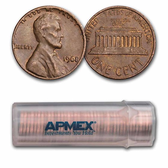 1959-1982 Copper Lincoln Cent 50-Count Roll Avg Circ