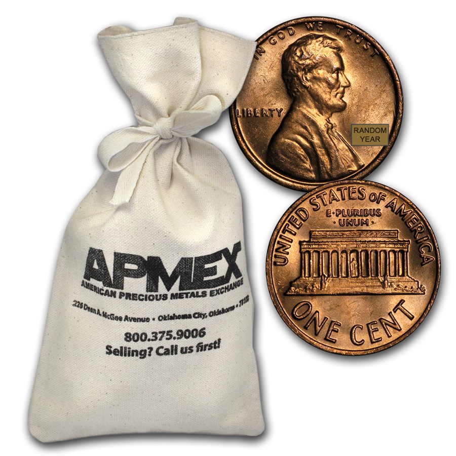 1959-1982 Copper Lincoln Memorial Cent 5,000 Bag BU $50 FV