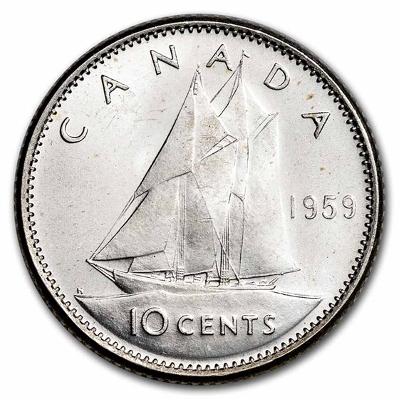 1959 Canada Silver 10 Cents Bluenose Sailboat BU/Prooflike 1959 Canada Silver 10 Cents Bluenose Sailboat BU/Prooflike