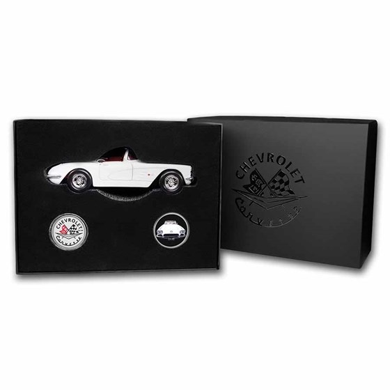 1959 Corvette 2 x 1 oz Silver Round & Die Cast Car Set - White 1959 Corvette 2 x 1 oz Silver Round & Die Cast Car Set - White