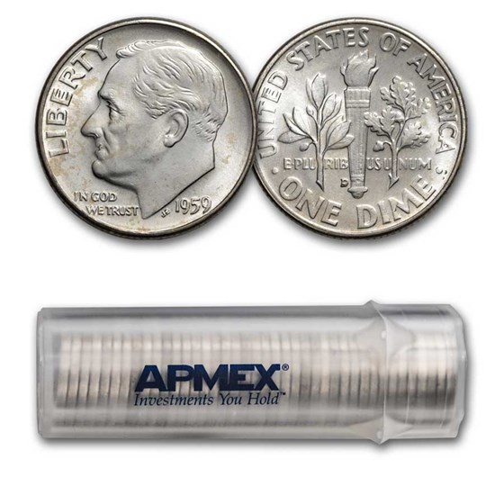 1959-D Roosevelt Dime 50-Coin Roll BU 1959-D Roosevelt Dime 50-Coin Roll BU