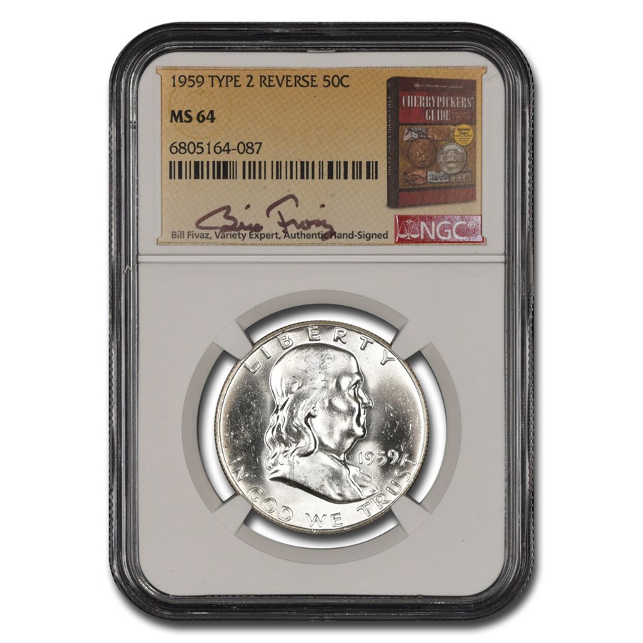 1959 Franklin Half Dollar MS-64 NGC (T-II Rev, Fivaz)