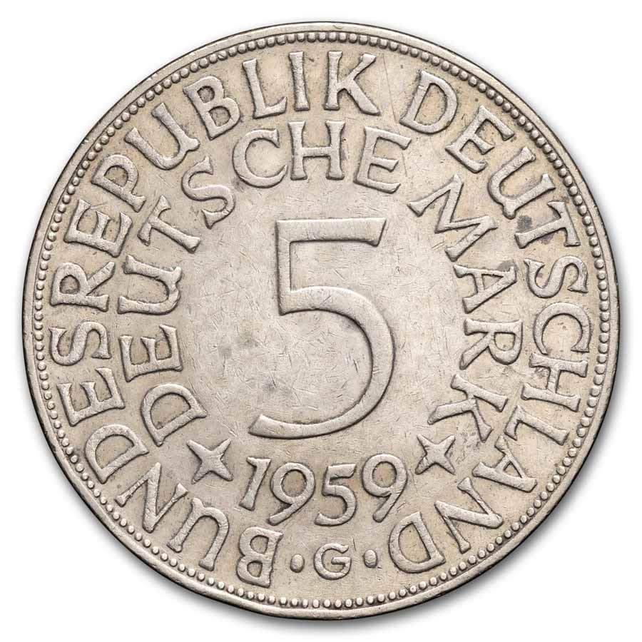 1959-G Germany Silver 5 Deutsche Mark XF