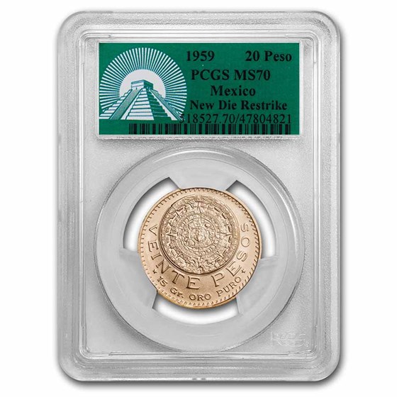 1959 Mexico Gold 20 Pesos MS-70 PCGS (New Die Restrike) 1959 Mexico Gold 20 Pesos MS-70 PCGS (New Die Restrike)