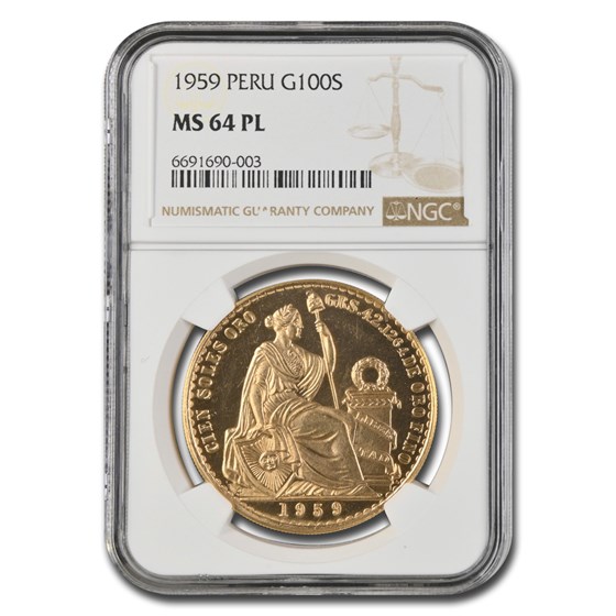 1959 Peru Gold 100 Soles Liberty MS-64 PL NGC 1959 Peru Gold 100 Soles Liberty MS-64 PL NGC