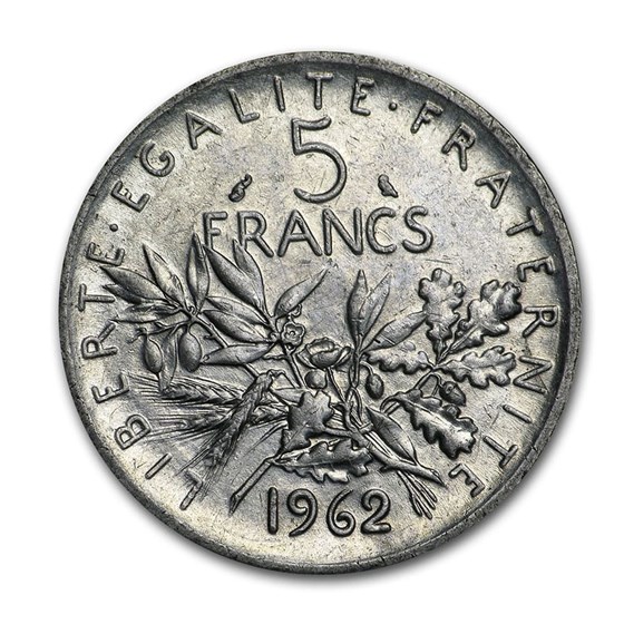 1960-1969 France Silver 5 Francs Avg Circ 1960-1969 France Silver 5 Francs Avg Circ