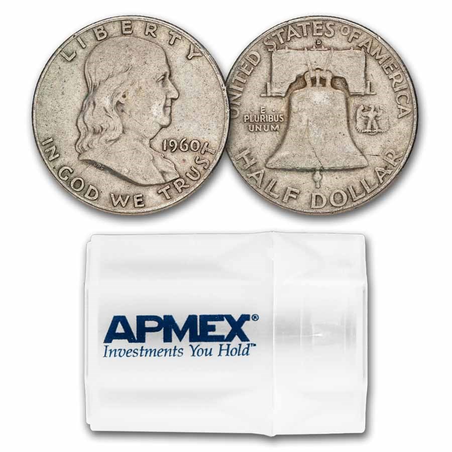 1960-D Franklin Half Dollar 20-Coin Roll Avg Circ