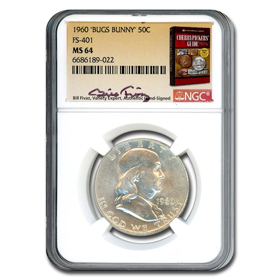 1960 Franklin Half Dollar MS-64 NGC (Bugs Bunny, FS-401, Fivaz)
