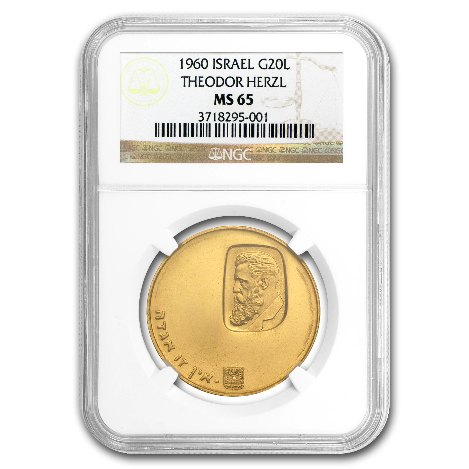 Buy 1960 Israel Gold 20 Lirot Theodor Herzl Centenary MS-65 NGC