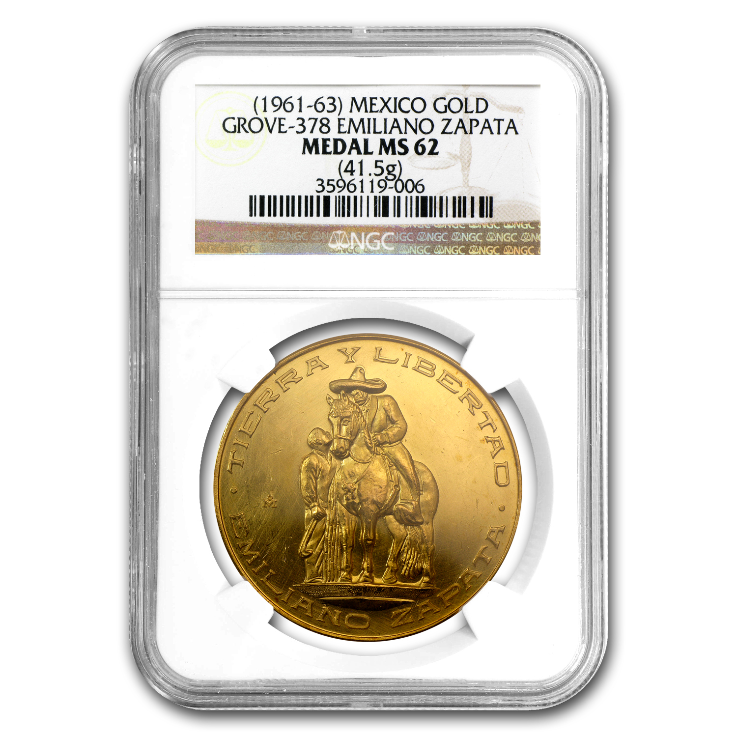Buy (1961-63) Mexico Gold Emiliano Zapata Medal MS-62 NGC | APMEX