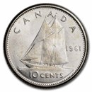 1961 Canada Silver 10 Cents Bluenose Sailboat BU/Prooflike