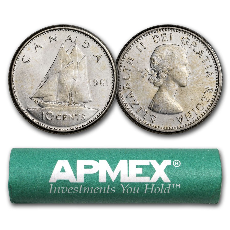 1961 Canada Silver Dimes 50-Coin Roll BU