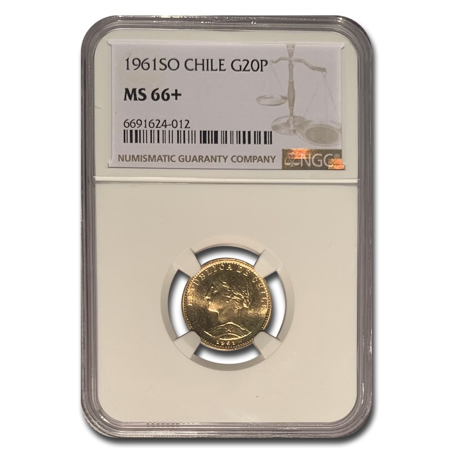 1961 Chile Gold 20 Pesos MS-66+ NGC