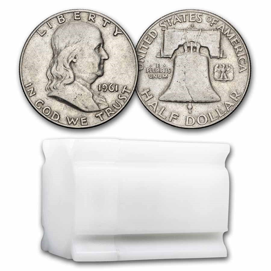 1961-D Franklin Half Dollar 20-Coin Roll Avg Circ