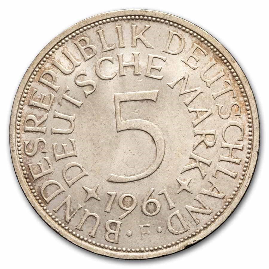 1961-F Germany Silver 5 Deutsche Mark AU
