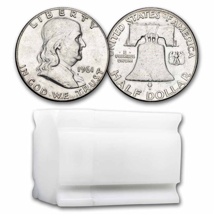 1961 Franklin Half Dollar 20-Coin Roll Avg Circ