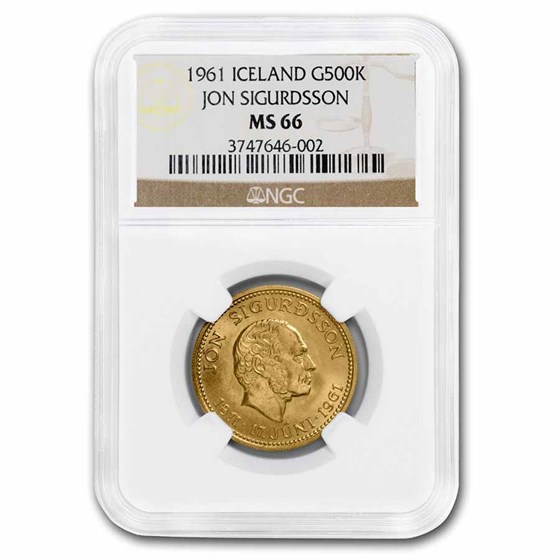 1961 Iceland Gold 500 Kronur Jon Sigurdsson MS-66 NGC 1961 Iceland Gold 500 Kronur Jon Sigurdsson MS-66 NGC