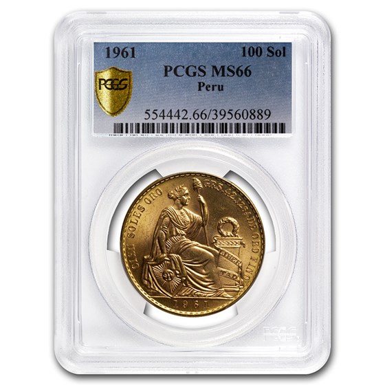 1961 Peru Gold 100 Soles Liberty MS-66 PCGS 1961 Peru Gold 100 Soles Liberty MS-66 PCGS