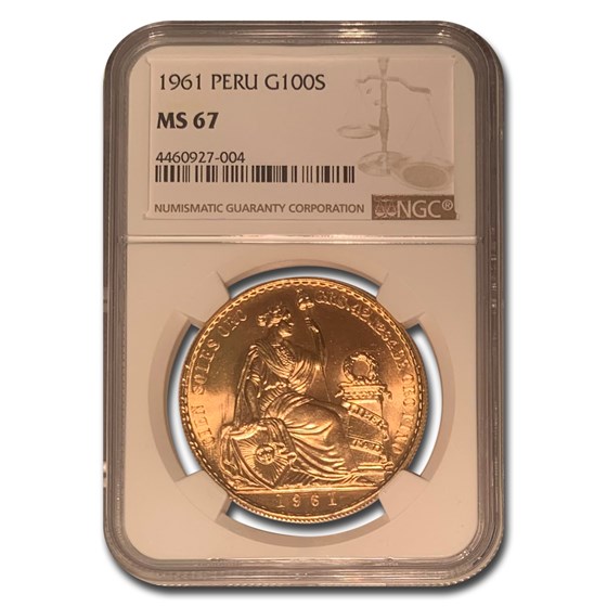 1961 Peru Gold 100 Soles Liberty MS-67 NGC