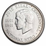 1961 Philippines Silver 1/2 Peso Dr. Jose Rizal Centennial BU