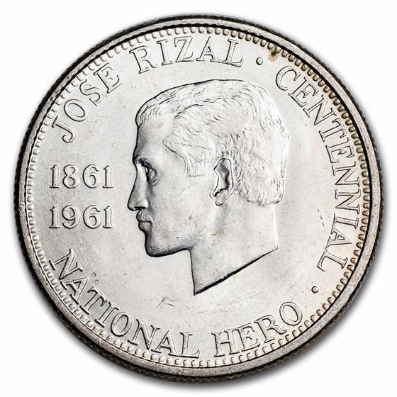 1961 Philippines Silver 1/2 Peso Dr. Jose Rizal Centennial BU 1961 Philippines Silver 1/2 Peso Dr. Jose Rizal Centennial BU
