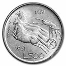 1961-R Italy Silver 500 Lire Italian Unification Centennial BU