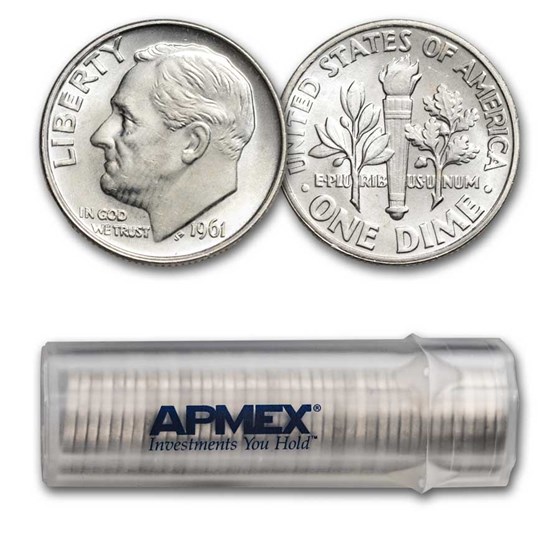 1961 Roosevelt Dime 50-Coin Roll BU 1961 Roosevelt Dime 50-Coin Roll BU