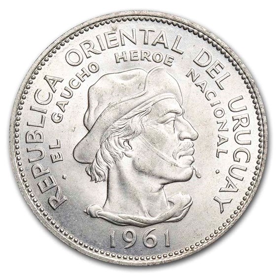 1961 Uruguay Silver 10 Pesos Gaucho BU 1961 Uruguay Silver 10 Pesos Gaucho BU