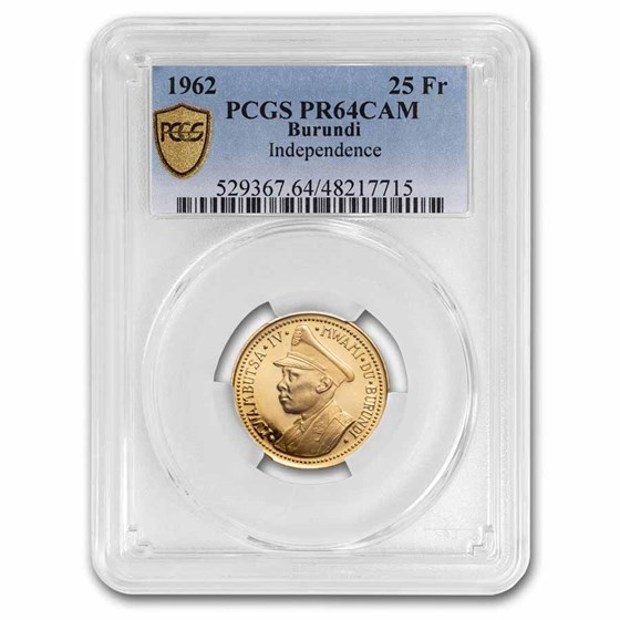 1962 Burundi Gold 25 Francs Independence PR-64 Cameo PCGS 1962 Burundi Gold 25 Francs Independence PR-64 Cameo PCGS