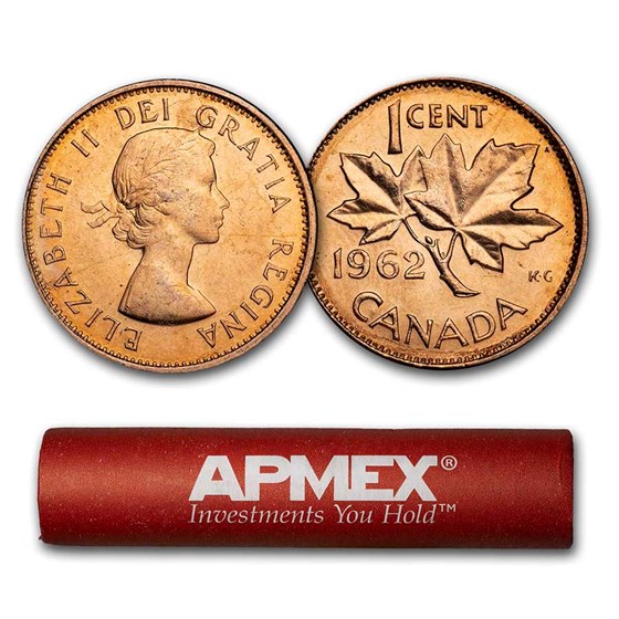 1962 Canada 50-Coin Roll Copper Cents BU (Red) 1962 Canada 50-Coin Roll Copper Cents BU (Red)