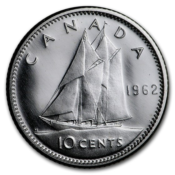 1962 Canada Silver 10 Cents Bluenose Sailboat BU/Prooflike