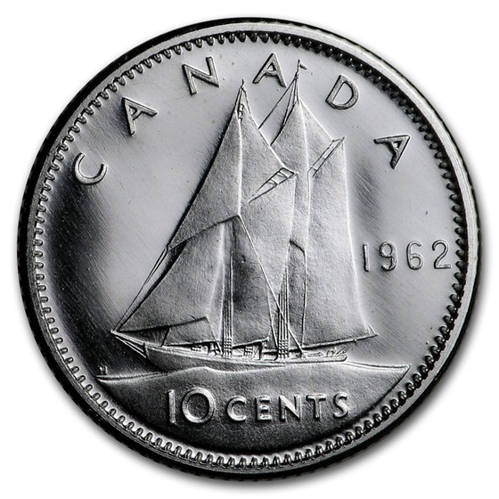 1962 Canada Silver 10 Cents Bluenose Sailboat BU/Prooflike 1962 Canada Silver 10 Cents Bluenose Sailboat BU/Prooflike