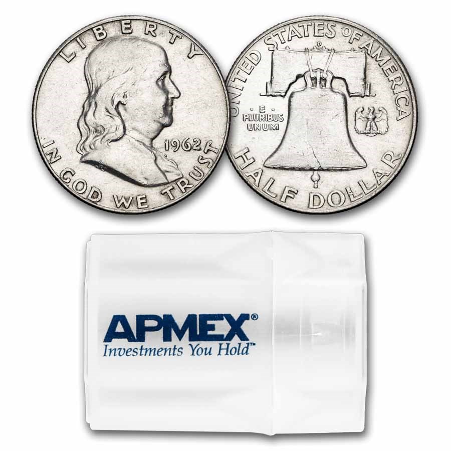 1962-D Franklin Half Dollar 20-Coin Roll Avg Circ