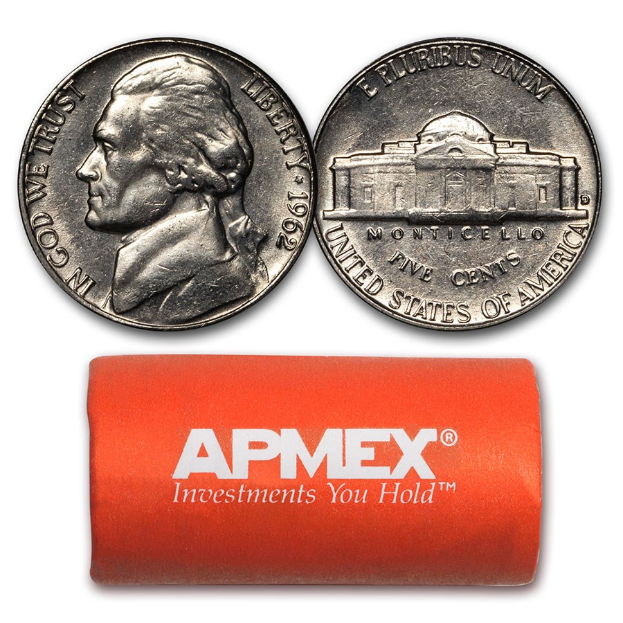 1962-D Jefferson Nickel 40-Coin Roll BU
