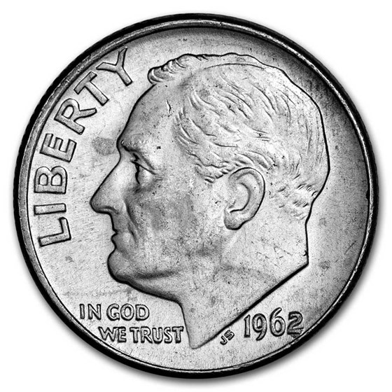 1962-D Roosevelt Dime 50-Coin Roll BU