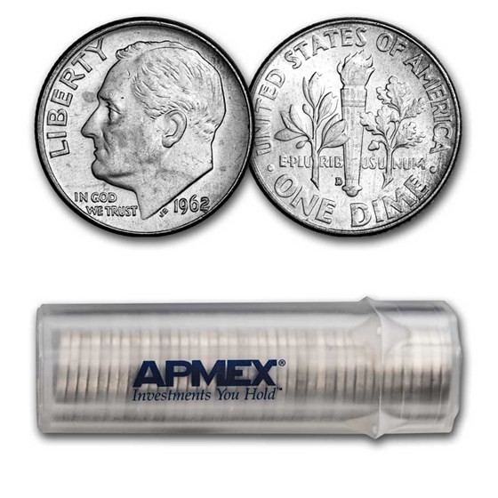 1962-D Roosevelt Dime 50-Coin Roll BU 1962-D Roosevelt Dime 50-Coin Roll BU