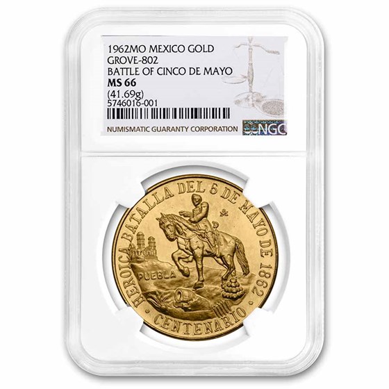 1962 Mexico Gold Cinco De Mayo Medallic 50 Peso MS-66 NGC 1962 Mexico Gold Cinco De Mayo Medallic 50 Peso MS-66 NGC