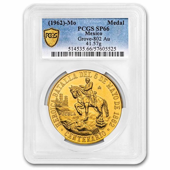 1962 Mexico Gold Cinco De Mayo Medallic 50 Peso SP-66 PCGS 1962 Mexico Gold Cinco De Mayo Medallic 50 Peso SP-66 PCGS
