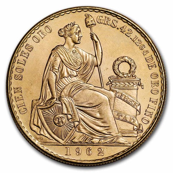 1962 Peru Gold 100 Soles Liberty BU
