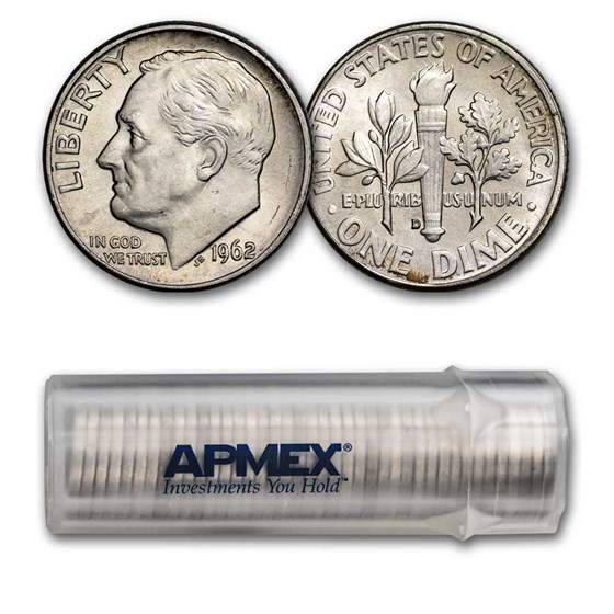 1962 Roosevelt Dime 50-Coin Roll BU 1962 Roosevelt Dime 50-Coin Roll BU