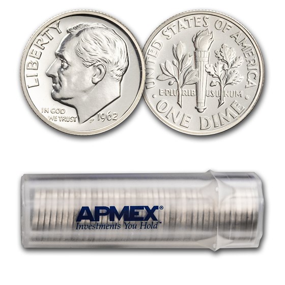 1962 Roosevelt Dime 50-Coin Roll Proof 1962 Roosevelt Dime 50-Coin Roll Proof